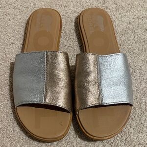 Sorel Metallic Silver and Gold Slide Sandals